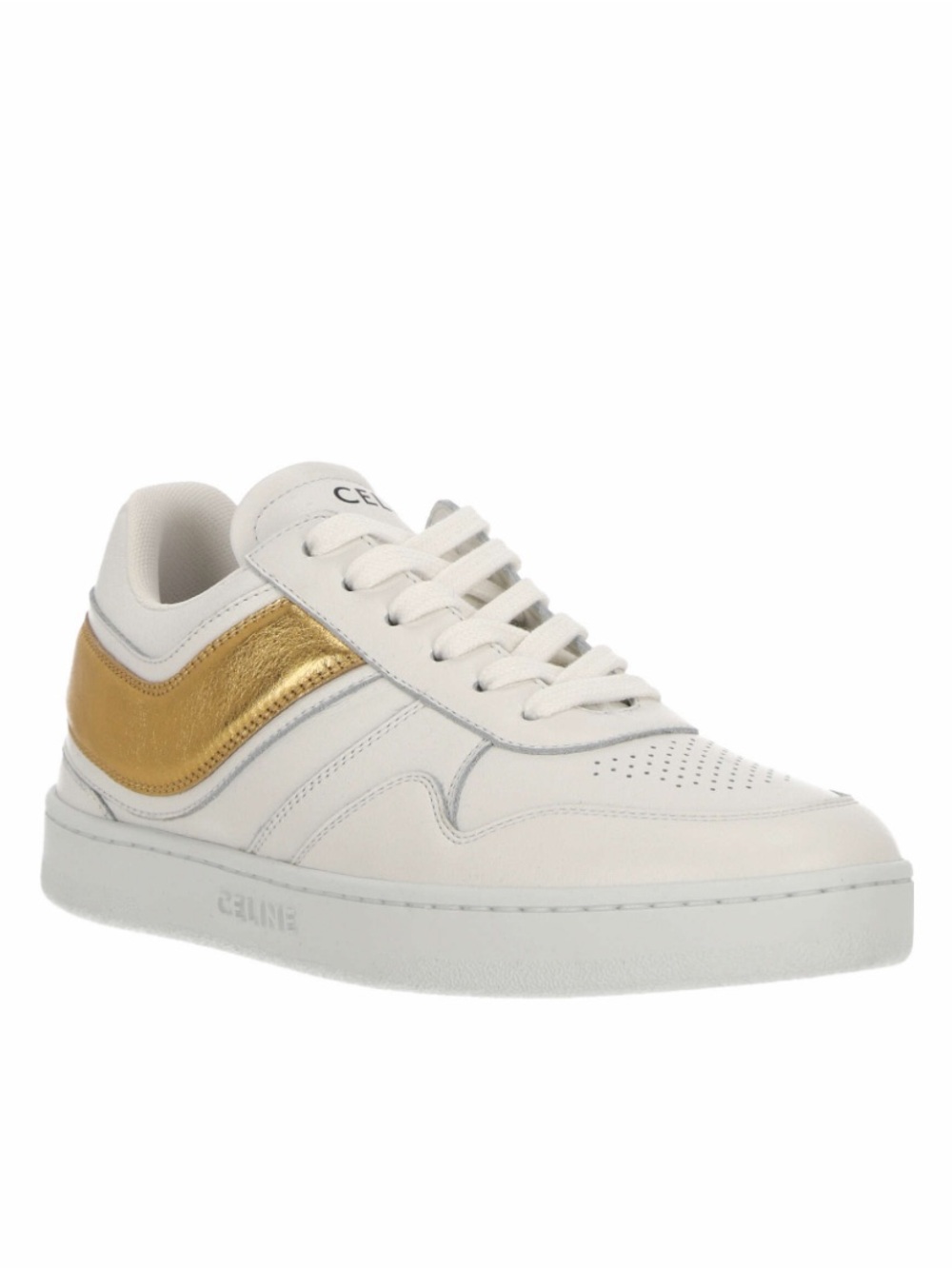 Celine White Leather Sneaker with Gold Heel Panel